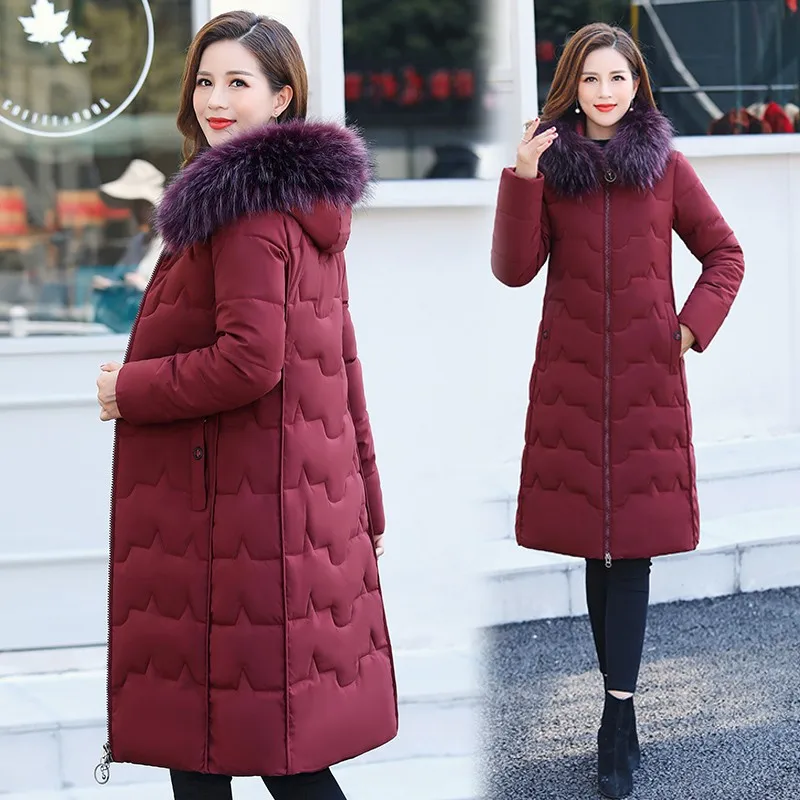 Cotton Time-limited Slim Solid Clothing Coat Female Long Section Jacket Winter New Fashion Thick Hooded To Keep Warm Parka - Цвет: Бургундия
