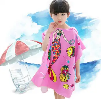 

New Children Cute Cartoon Hooded Cloak Beach Towel Cover Up Print Microfiber Baby Boys Girls Kids Swimming Bath Towel