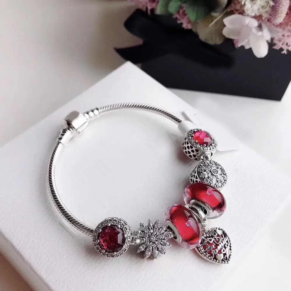 

Kaliyah shop original 1:1 100% 925 pure silver new design charm red snowflake heart-shaped bracelet gift first choice free of ch