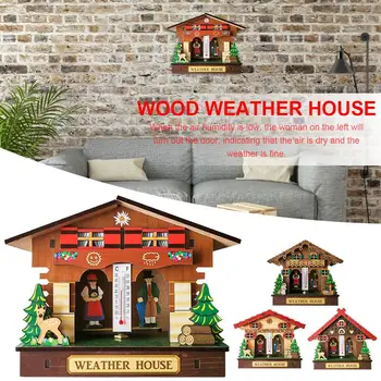 

Wood Weather House Chalet Barometer Thermometer And Hygrometer Home Decoration Wall Hanging Ornaments 5.91*2.36*4.72inch