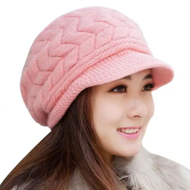 Warm Winter Hats Fashion Women Hat Winter Skullies Knitted Hats Rabbit Fur Cap Women Casual Beanies Female Knitted Cap