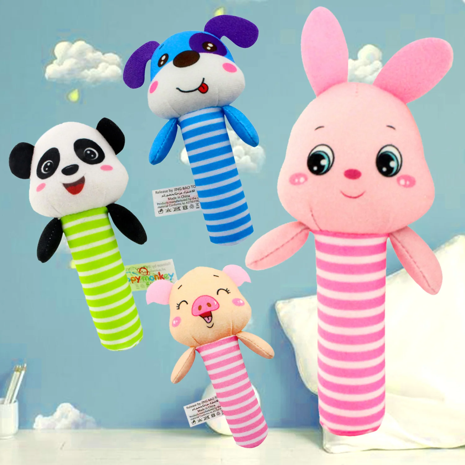 Детские мягкие плюшевые погремушки-погремушки с изображением животных из