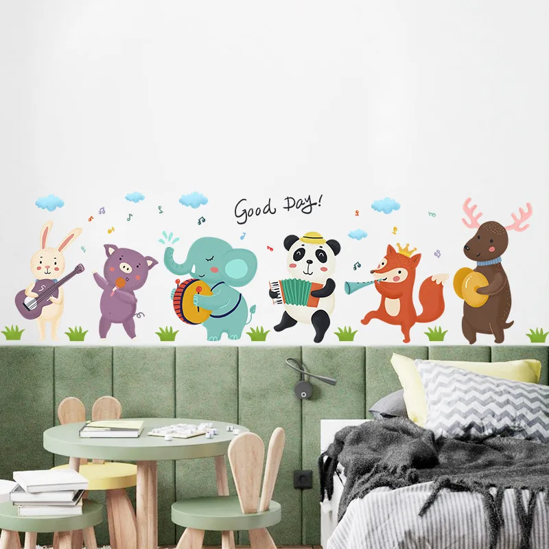 

Home Decoration Cartoon Animal Band Playing Wall Stickers Children's Room Baby Play Room Scene Layout Fun Background Painting