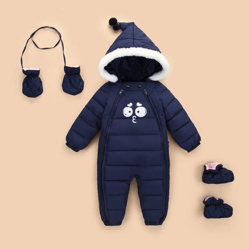 dark blue OkayMom/теплая зимняя одежда с капюшоном для новорожденных; комбинезоны для малышей; зимние пальто; одежда для малышей; перчатки; обувь; зимний комбинезон; парки; одежда - Цвет: dark blue