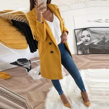 Зимнее весеннее шерстяное Женское пальто с отворотом и длинным рукавом, длинное шерстяное пальто, элегантное женское пальто с карманами