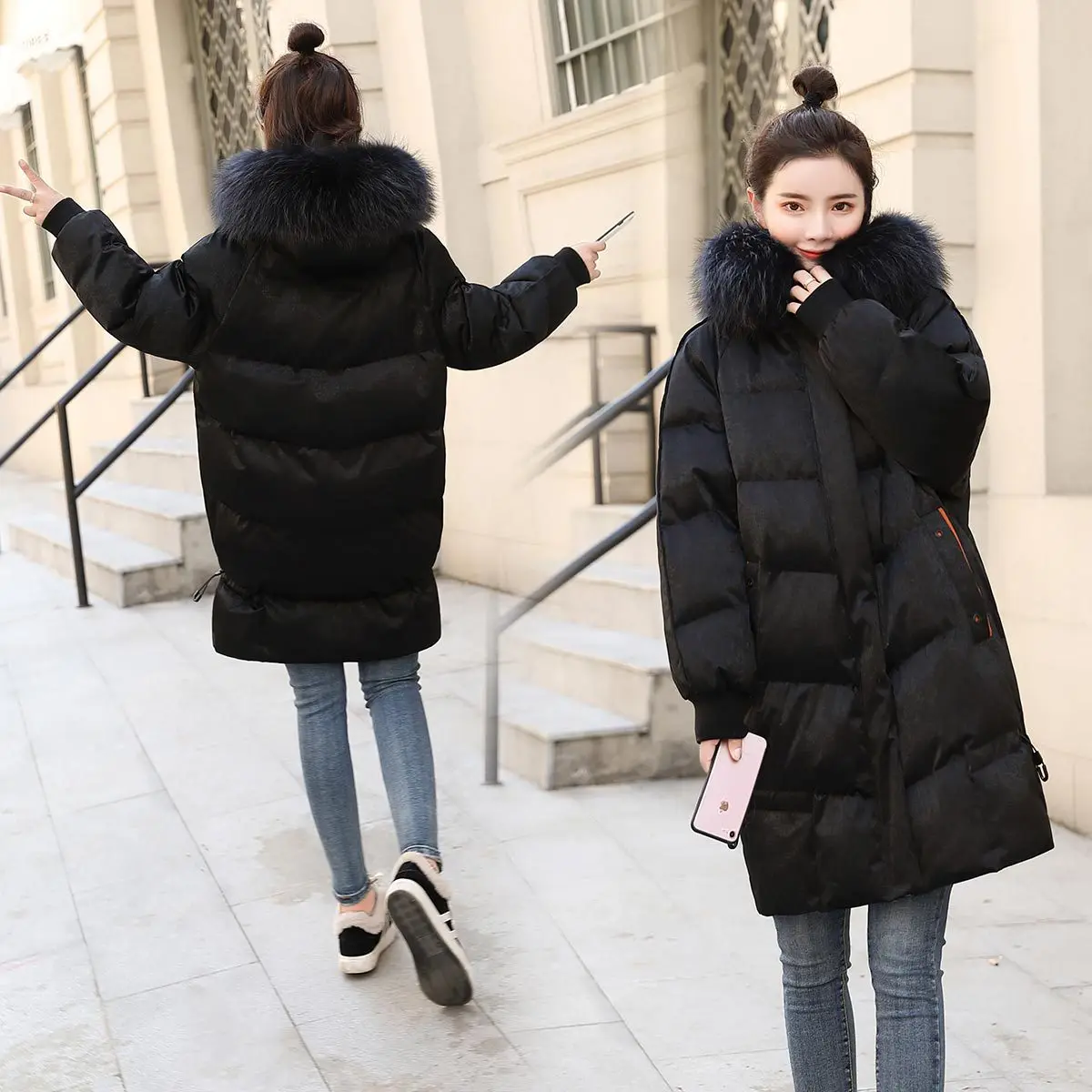 

INS Cotton Coat Women's Large Fur Collar New Style Cotton-padded Clothes 2019 Korean-style Mid-length Loose-Fit BF Students Vers
