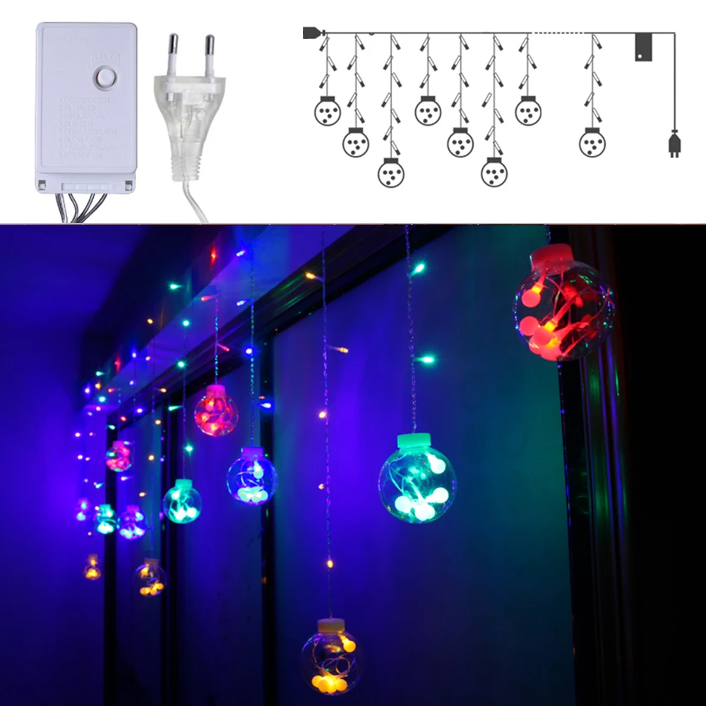 Светодиодный светильник-гирлянда, 8 режимов, светодиодный стеклянный шаровой занавес, подвесные лампы для дома, вечерние, рождественские украшения, USB/EU штекер/пульт дистанционного управления