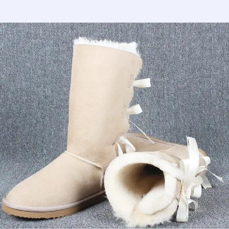 Женские зимние классические зимние ботинки на меху теплые ботинки с бантом высокого качества женские зимние ботинки в австралийском стиле теплая женская обувь botas - Цвет: photo color