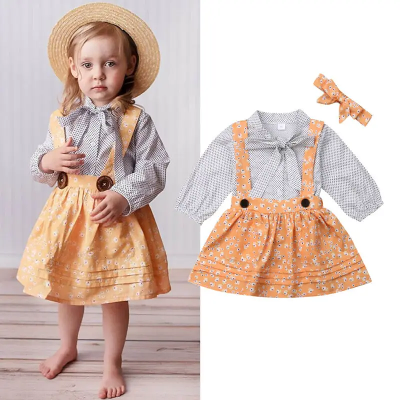 Little Kinder Baby mядчэнь Kleidung Punkte Langarm Топы + Blume URT Rock наряды комплект уличная одежда для
