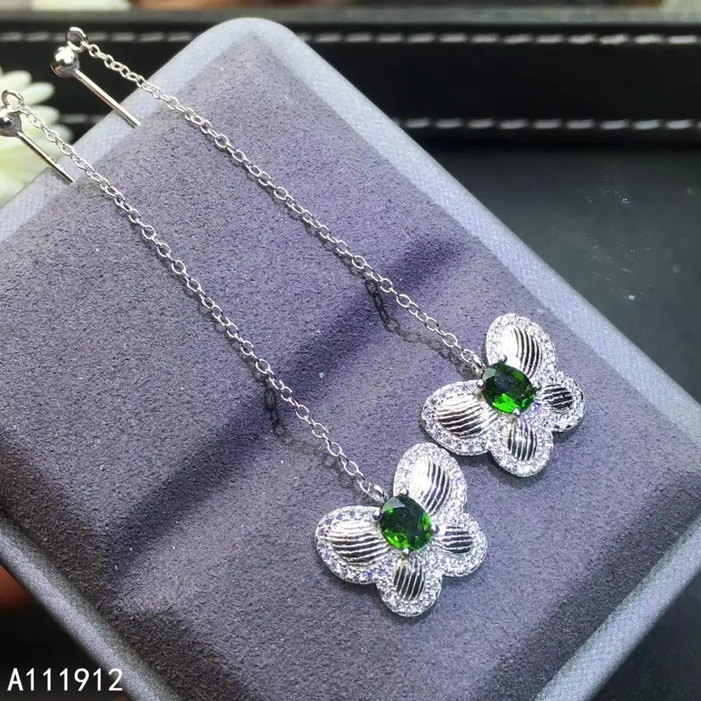 

KJJEAXCMY fine jewelry natural diopside 925 sterling silver women earrings support test trendy
