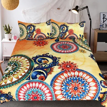 

Earthy Circle Pattern Home Textile Quilt Cover with 2 Pillowcase 3D Printing Fashion Bedding 3 Pcs Set and Sheet