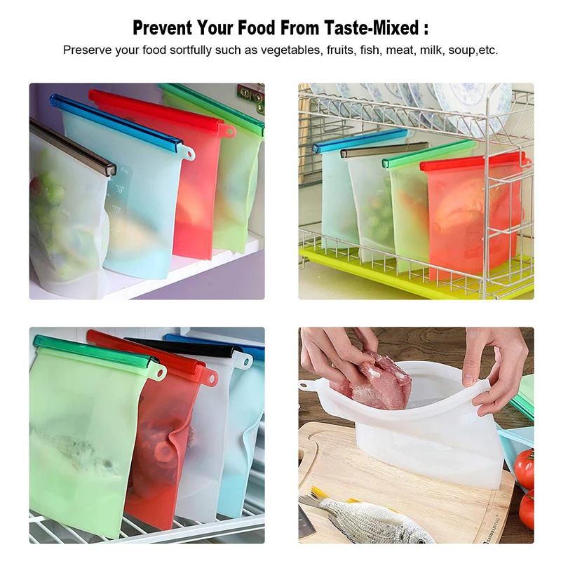 Силиконовый мешок для еды 4 цвета Защита окружающей среды висячая полоса многоразовая печать мешки для хранения продуктов
