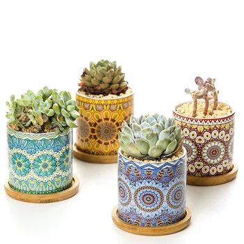 

European Ceramic Mandala Color Desktop Flower Pot Bonsai Small Pots For Flowers Succulent Planter Home Garden Balcony DecorLA311