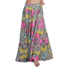 Цыганская одежда для танца живота в этническом стиле, женская льняная юбка с цветочным принтом в богемном стиле