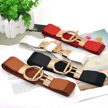 

Simple Wide Waistband Women Metal Round Buckle Decoration Dresses Jacket Belt Cummerbunds