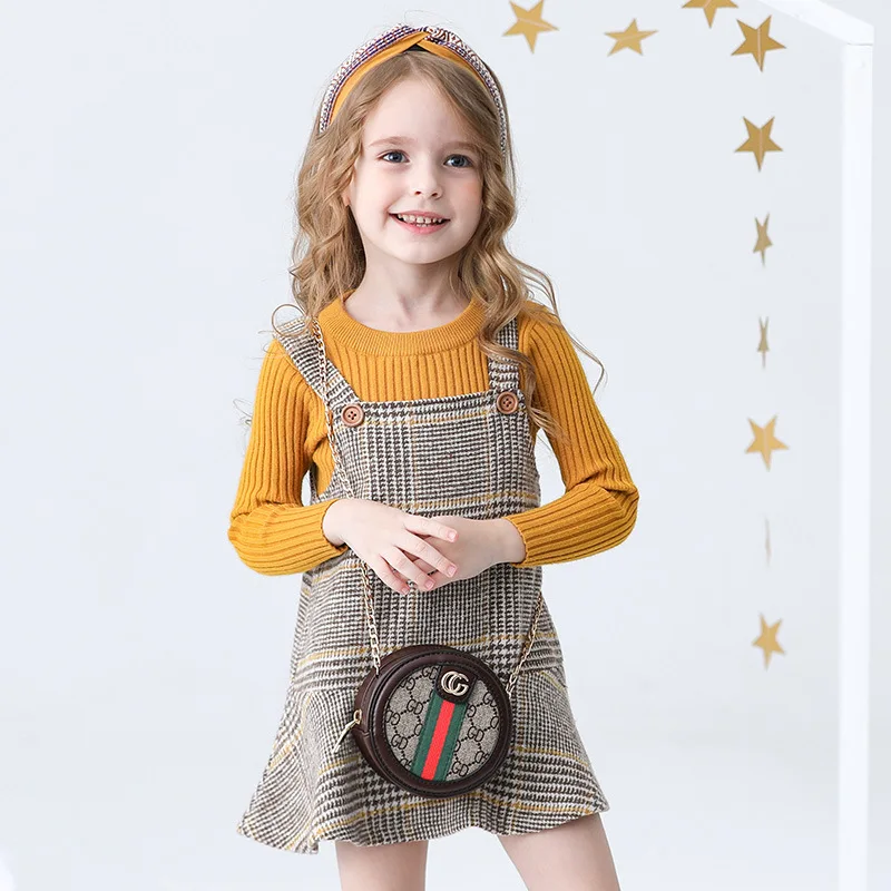 Autumn Children Sets Brand Thanksgiving Christmas Outfit Plaid Toddler Girl Woolen Skirt Suit Kids Winter Clothes CLS307