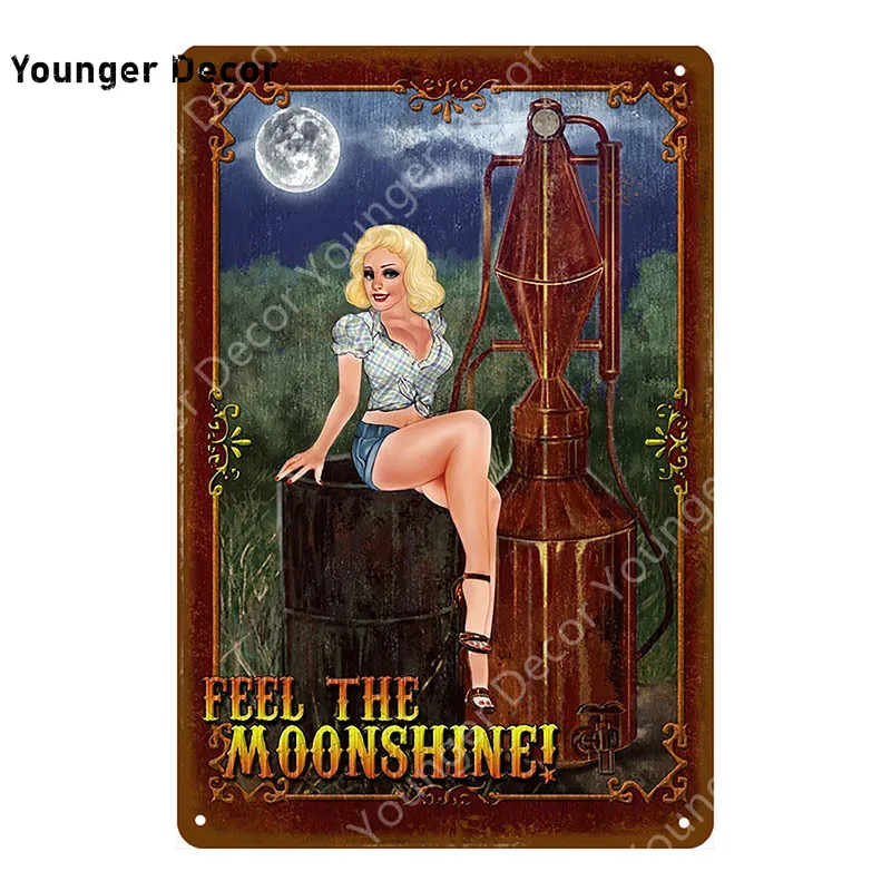 Pin Up Girl металлические знаки Самогонный плакат Сексуальная Дамская металлическая табличка настенная живопись наклейка для паба бара клуба домашний декор YI-167