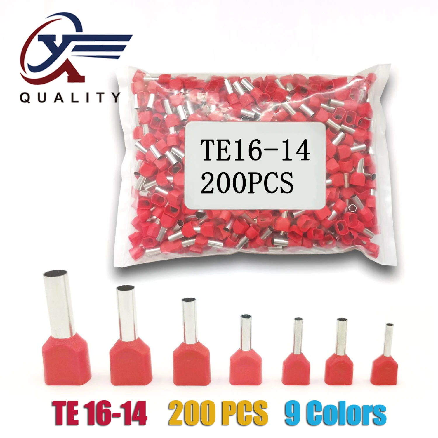 

200pcs/Pack TE16-14 Insulated Ferrules Terminal Block Double Cord Terminal Copper Insulated Crimp terminal Wires 2x16.0mm2