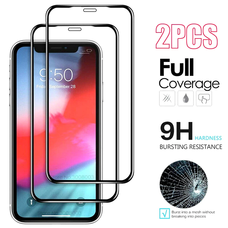 

2PCS safety protective glass For aiphone iphone 11 pro max 2019 x xr xs max full cover tempered glasses screenprotector film 9h