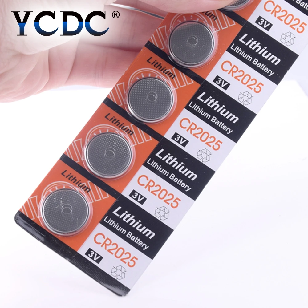 YCDC 5 шт./упак. 3V CR2025 аккумулятора кнопочного типа 2025 DL2025 BR2025 KCR2025 ячейки литий Батарея для часы электронные игрушки пульт дистанционного управления