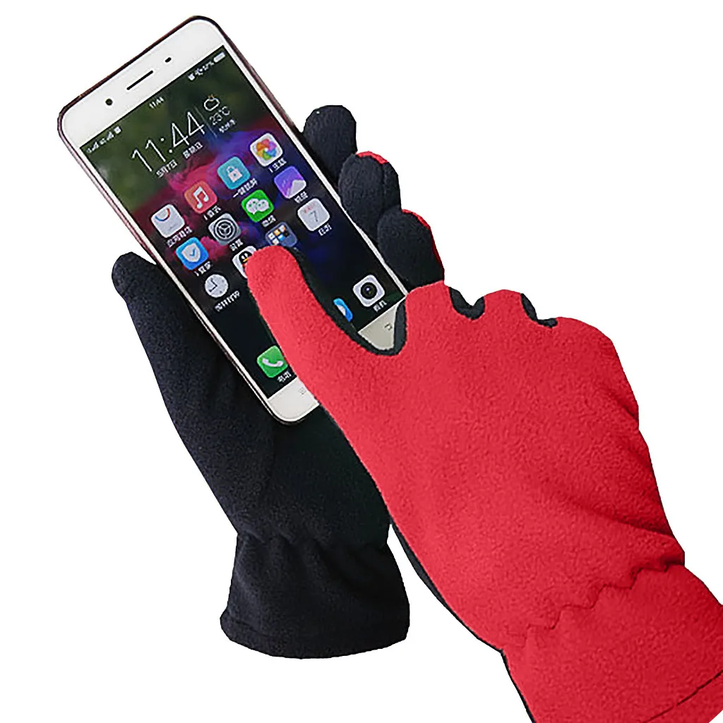 Новые мужские и женские ветрозащитные теплые чувствительные плюшевые перчатки Нескользящие велосипедные аксессуары легко управляемые защищенные - Цвет: Red