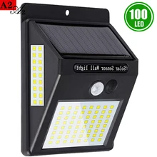 A2 100LED Солнечный Ночной светильник, лампа на солнечной энергии, 1200ма, для наружного Патио, для стены, для сада, для палубы, для заднего двора, для подъездной дорожки, для балкона, для забора