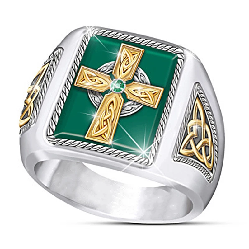 Классические Геометрические Квадратные зеленые кольца, модные ювелирные изделия, золотой крест, дизайн CZ, обручальные кольца для мужчин и женщин, металлические серебряные ювелирные изделия Z4M455