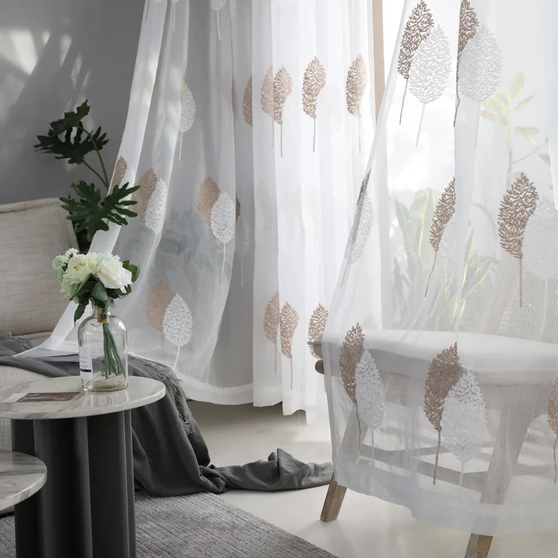 Cortinas transparentes de Organza para sala de estar, telas bordadas de  hilo para ventana, balcón y dormitorio, gasa de tul blanca - AliExpress