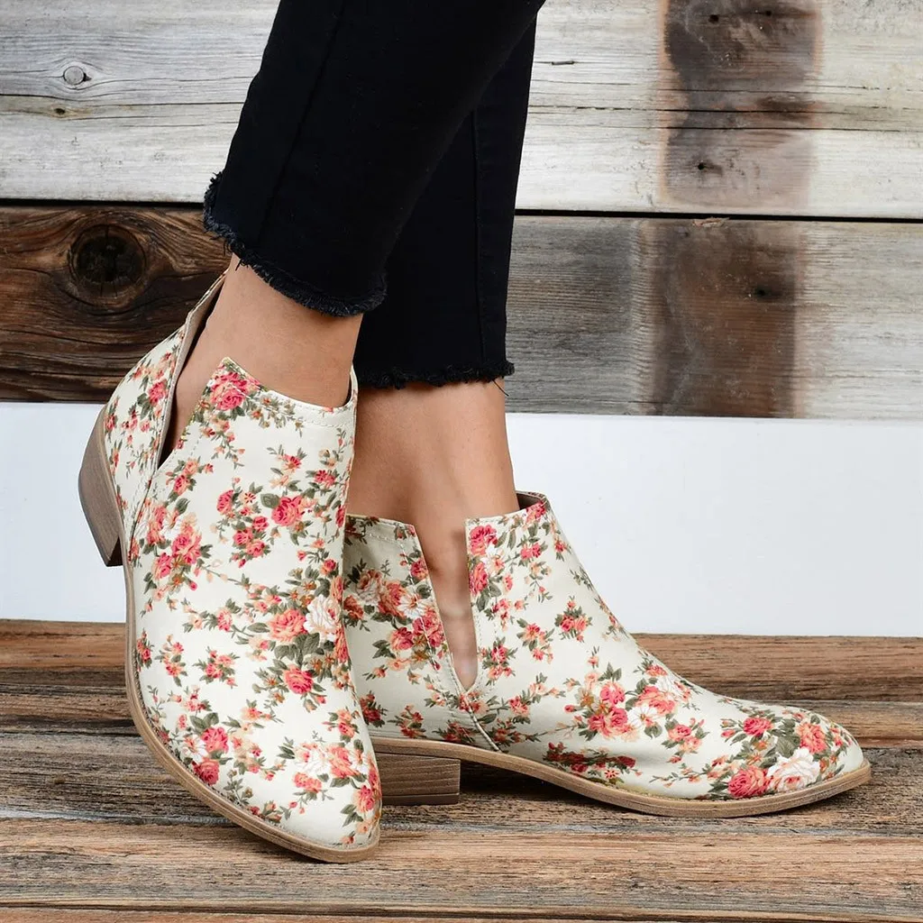 2019 zapatos de Mujer de verano Botas tobillo con estampado Floral bloque femenino carácter V Casual Botas Mujer Botines femenina de talla grande 43 - AliExpress Calzado