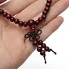 Pulseras budistas de madera de sándalo Natural para hombres y mujeres, nudo de cuentas de oración de Buda, pulseras y brazaletes de ébano negro