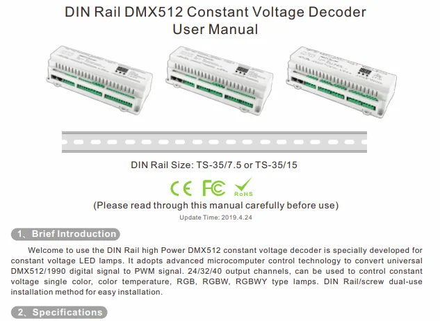 BC-624-DIN 24 CH DMX512/8 бит/16 бит DC12V-24V RJ45 подключения светодиодный RGB/RGBW декодер
