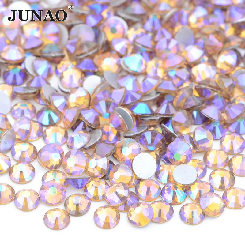 JUNAO Wholesale 100Gross 14400pc SS6 8 10 12 16 20 30 Flatback AB Crystal Glass Rhinestone In Bulk Non Hotfix Strass Nail Stones 