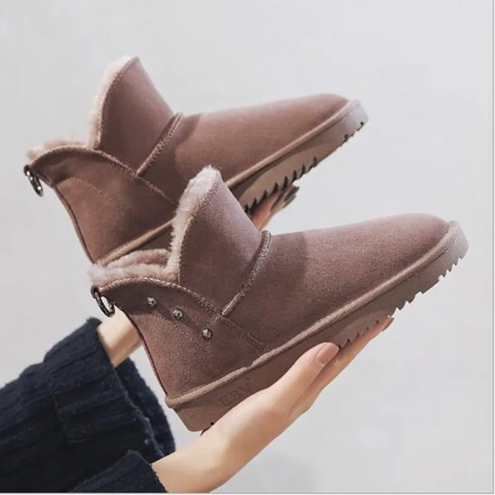 Women's Flat Heeled Cotton Shoes Winter Fashionable Snow Boots Women's Medium Tube Plush Thickened Anti Slip Black CottonShoes