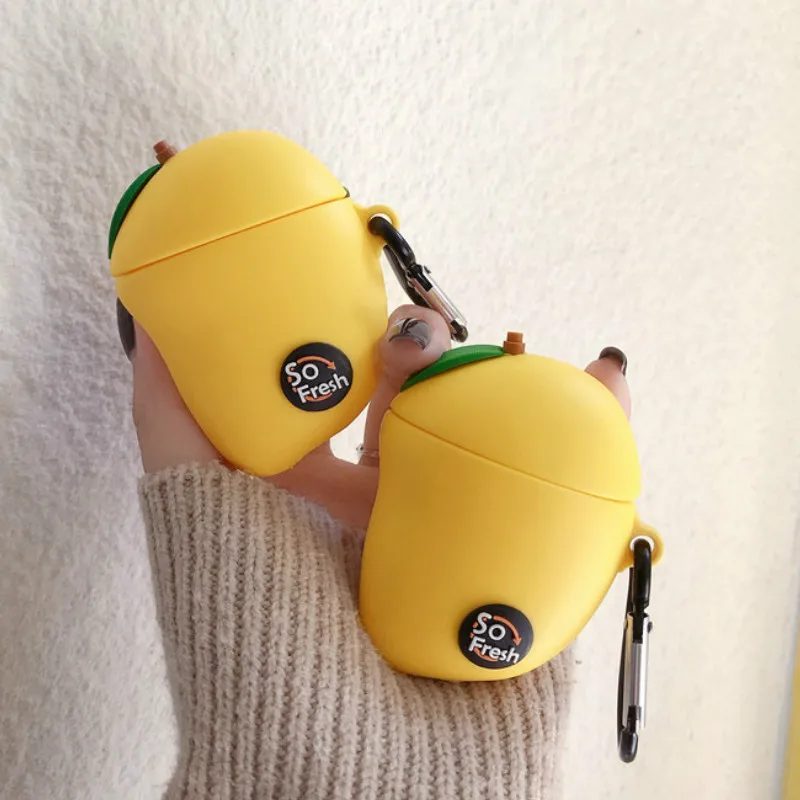 3D чехол с мультипликационным принтом манго для AirPods милый чехол силиконовый Bluetooth защитный чехол для наушников для Apple Airpods 2 с брелком