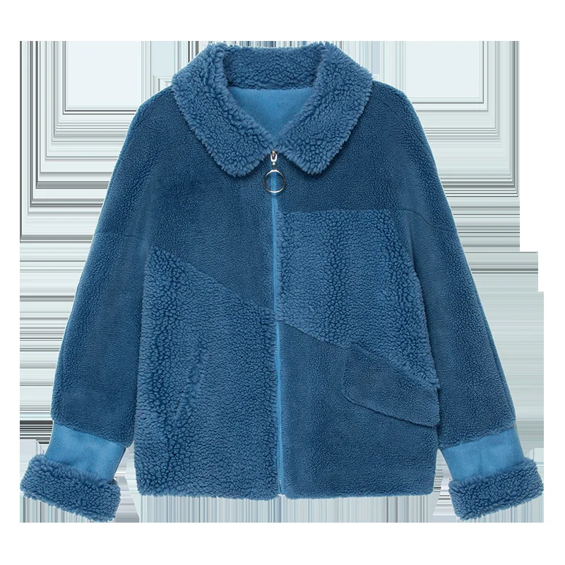 

New Kind of Lamb Flipped Collar Women's Jacket coat for Warmth in Autumn and Winter of 2019