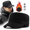 Big Bone Men Winter Plus Size Wool Fitted Flat Hat Full Closed Velvet Military Hat Male Large Size Felt Navy Cap 56-60cm 60-65cm
