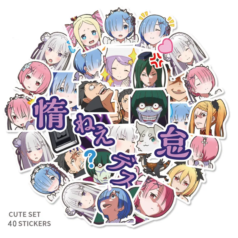 40 шт./пакет RE:ZERO наклейки для аниме скрапбукинга Эмилия Рам Рем DIY клейкая бумага