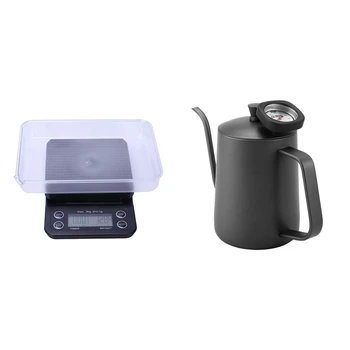 

1 Pcs Coffee Digital Scale Limited 0.1G with Timer & 1 Pcs 600Ml Stainless Steel Coffee Kettle with Thermometer (Black)