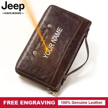 

Genuine Leather Men Clutch Wallet Large Capacity Cell Phone Pocket Casual Long Zipper Around Travel Purse With Passport Holder