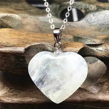 

Top Natural Moonstone Heart Pendant Necklace Jewelry For Woman Man Blue Light Crystal 20x6mm Beads Stone 925 Silver Chains AAAAA