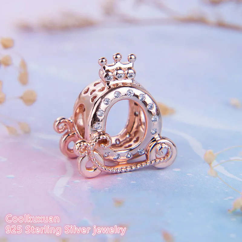 

Autumn 100% 925 Sterling Silver shine An crown Carriage Charm rose gold beads Fits Original Pandora bracelets Jewelry