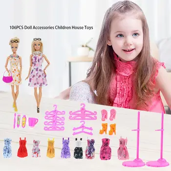 

106 PCS Doll Accessories Children House Toys Mini Princess Dress Shoes Hanger Bag Jewelry Girl Toy Birthday Christmas Gift