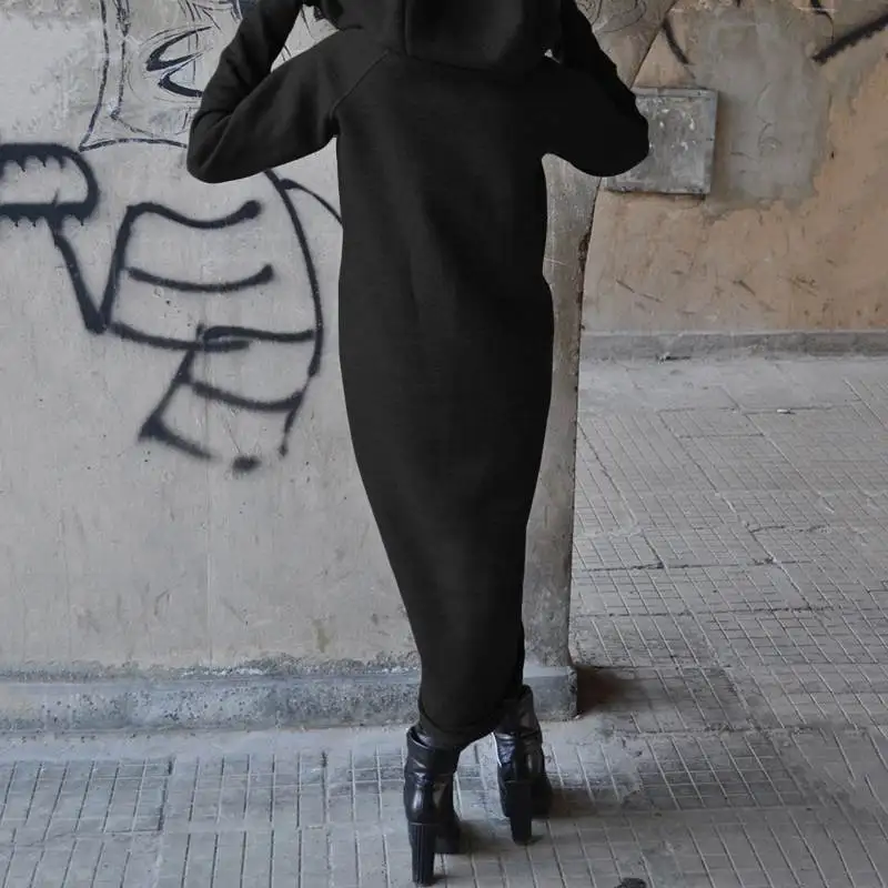 Женские свитера большого размера миди толстовки платье ZANZEA нерегулярные Vestidos женские с длинным рукавом Повседневные пуловеры с капюшоном S-5XL