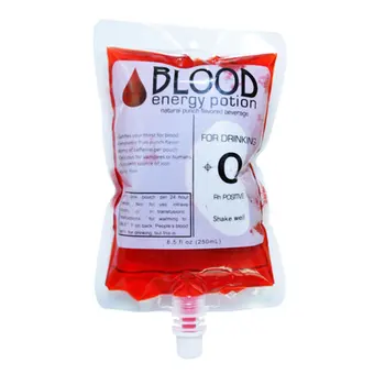 

Blood Type Decors Positive Energy Drinks Water Bottle Zombie Skull Cosplay Drink Container Halloween Pouch Props Beverage Bags