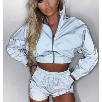 

Autumn Woman Jackets Coat 3M Reflective Symphony Hologram Women Basic Coats Iridescent Transparent Bomber Jacket