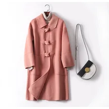 GoWinlin, зимнее длинное шерстяное Женское пальто, двухсторонняя кашемировая верхняя одежда, осеннее пальто размера плюс для девушек 19014