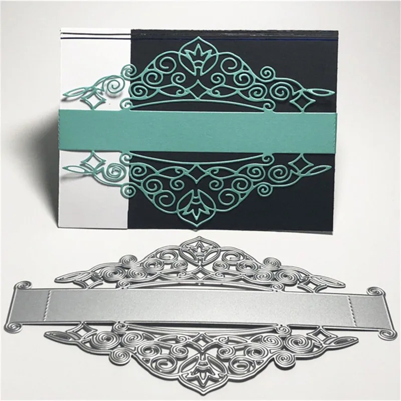 

Naifumodo Lace Frame Banner Dies Crown Shape Metal Cutting Dies for Scrapbooking Card Album Embossing Die Cut Template