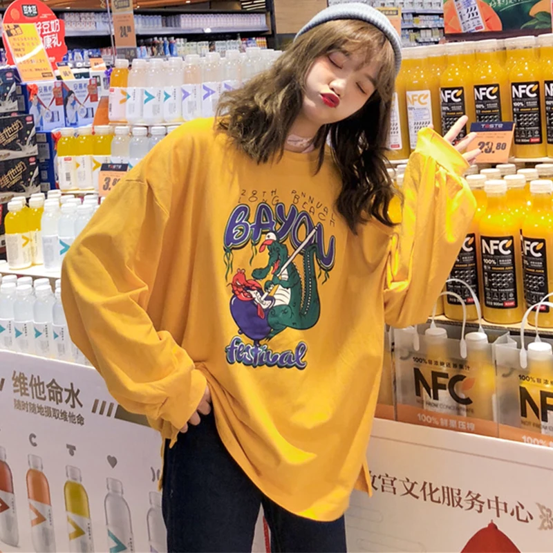 Осенний Новый шикарный пуловер Harajuku с японским забавным мультяшным принтом