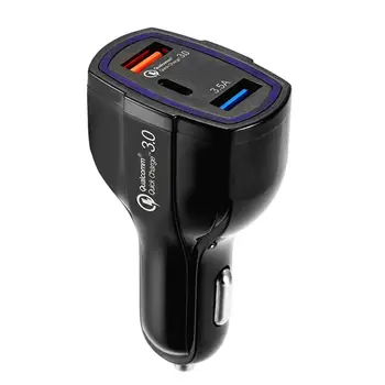 

Quick Charge 3.0 car charger PC fire retardant material type-c car charger mobile phone charger Black 1 Piece