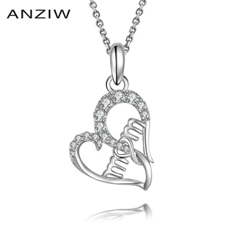 

AINUOSHI 925 Sterling Silver Pendant Necklace for Women Twisted Mom Letter Heart Long Chain Necklace Pendant Wedding Silver Gift